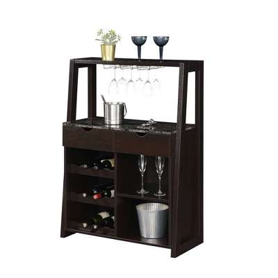 Uptown Wine Bar With Cabinet Faux Black Marble/Espresso - Breighton Home 3 Uptown Wine Bar With Cabinet Faux Black Marble/Espresso - Breighton Home - Image 2