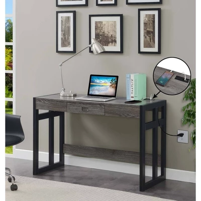 47" Monterey Desk With Charging Station Weathered Gray/Black - Breighton Home 2 47" Monterey Desk With Charging Station Weathered Gray/Black - Breighton Home