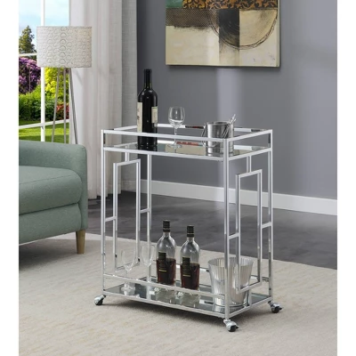 Town Square Bar Cart Clear Glass/Mirror/Chrome - Breighton Home 3 Town Square Bar Cart Clear Glass/Mirror/Chrome - Breighton Home