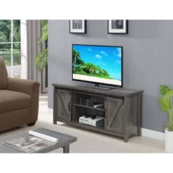 Blake Barn Door TV Stand For TVs Up To 55" With Shelves And Sliding Cabinets - Breighton Home