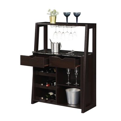 Uptown Wine Bar With Cabinet Faux Black Marble/Espresso - Breighton Home 4 Uptown Wine Bar With Cabinet Faux Black Marble/Espresso - Breighton Home - Image 3