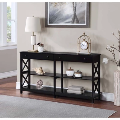 60" Oxford 2 Drawer Console Table With Shelves - Breighton Home 3 60" Oxford 2 Drawer Console Table With Shelves - Breighton Home