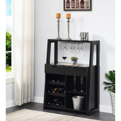 Uptown Wine Bar With Cabinet Faux Black Marble/Espresso - Breighton Home 2 Uptown Wine Bar With Cabinet Faux Black Marble/Espresso - Breighton Home